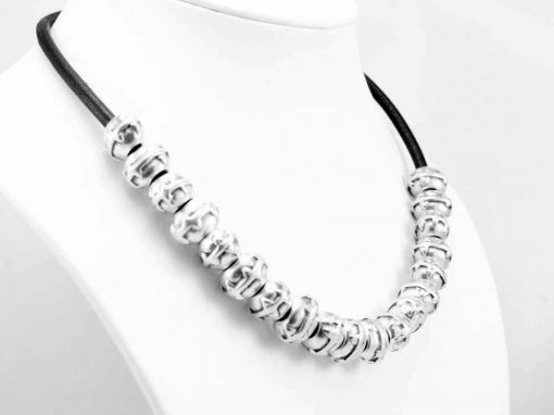 Wholesale silver and black leather necklace