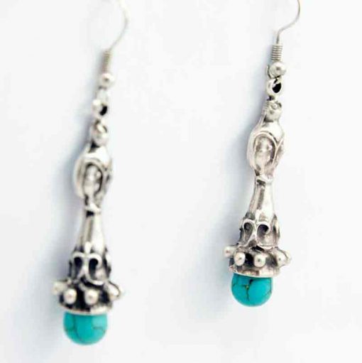 Turquoise and silver earrings.