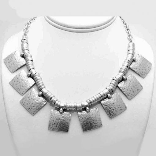 Silver square boho necklace