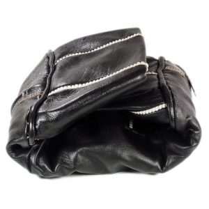 Black leather pouffe.
