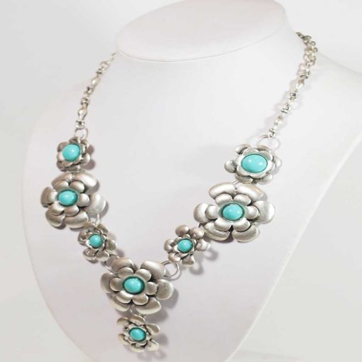 Turquoise silver flower necklace