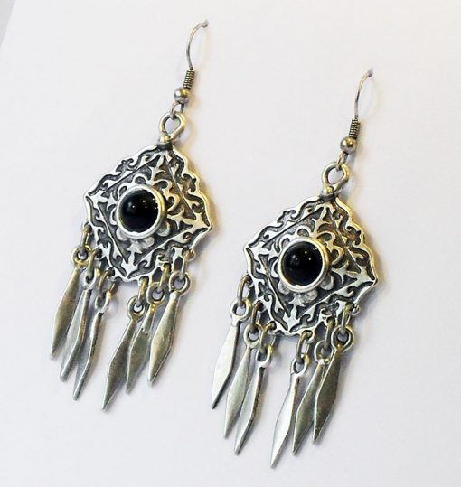 Silver black rock earrings