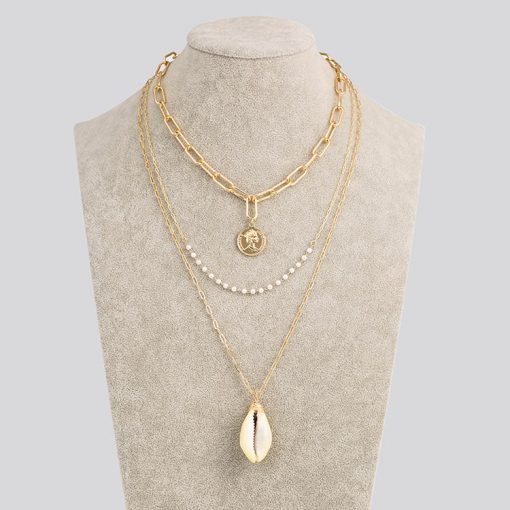 wholesale cowrie shell gold coin multi layer necklace