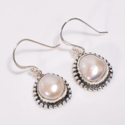 Natural baroque pearl silver earrings.