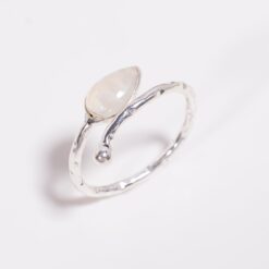 Rainbow moonstone hammerd silver ring