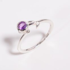 Amethyst minimalist gemstone 925 silver ring.